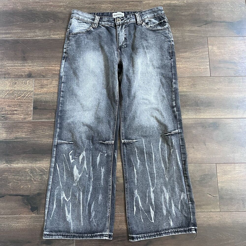 Disclosure Women’s Gray Wide-Leg Baggy Denim Jeans Angel Wing Y2k Style Sz 13/31